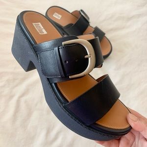 FitFlop Pilar Leather Platform Sandals NIB NWT Midnight Navy Blue sz 9